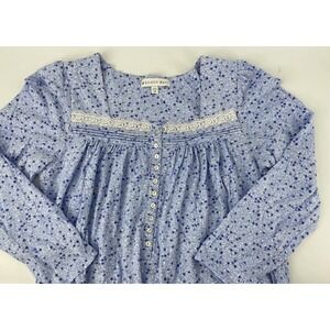 Eileen West Nightgown Womens Medium Blue Floral Cotton Long Sleeve Lace Trim